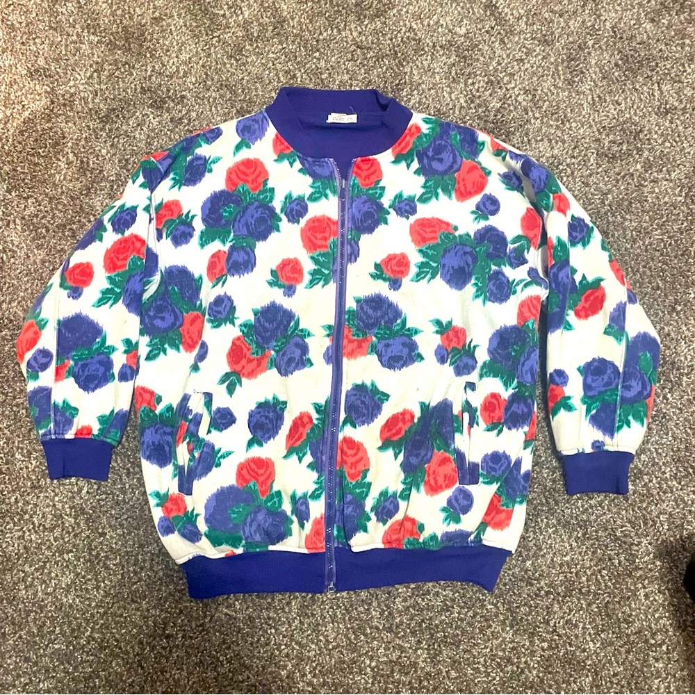Vintage Casey’s Floral Bouquet Bomber Sweatshirt Size 1X